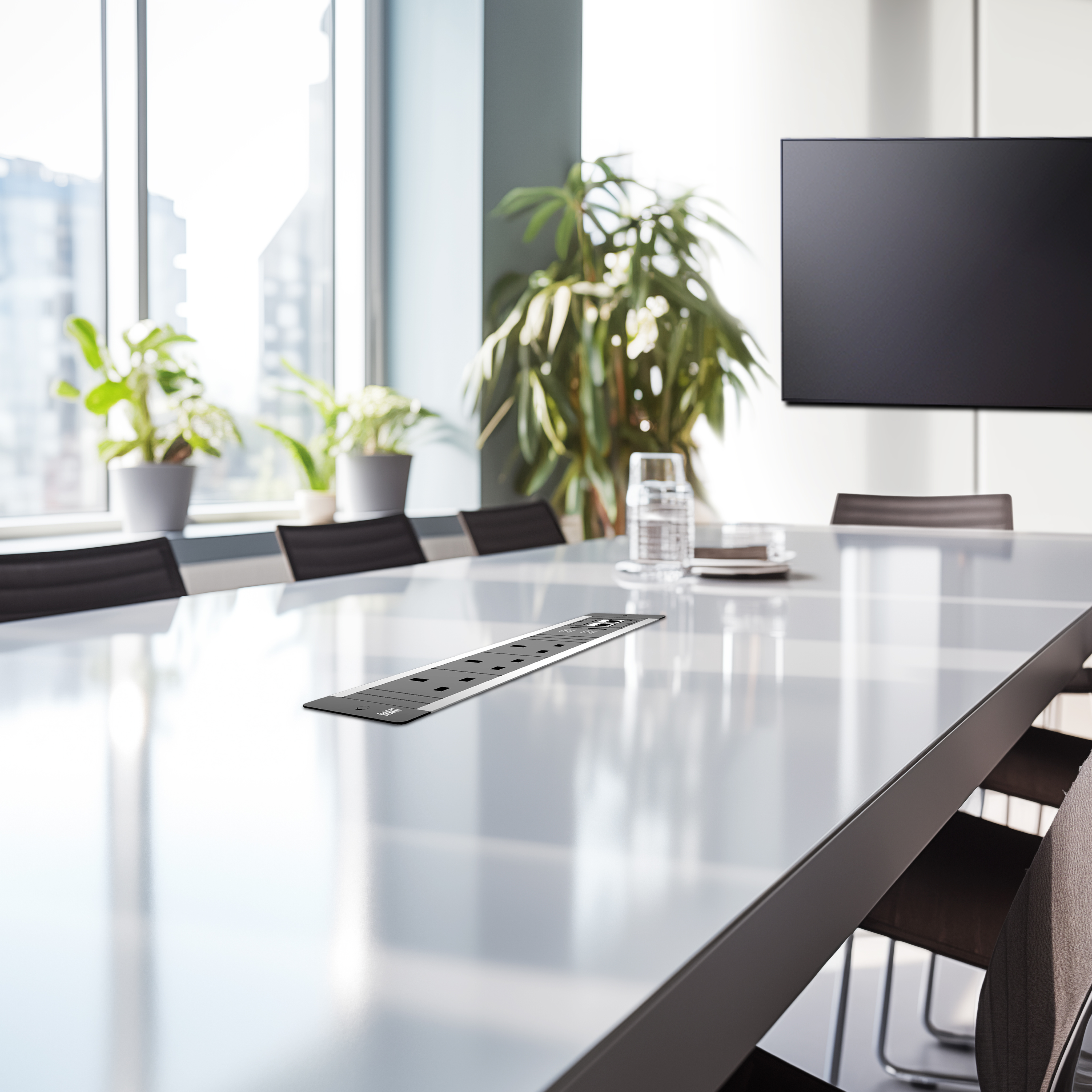 BACHMANN_SEAMLESS_3UK _USB A+C_2CAT6_Black_ConferenceRoom